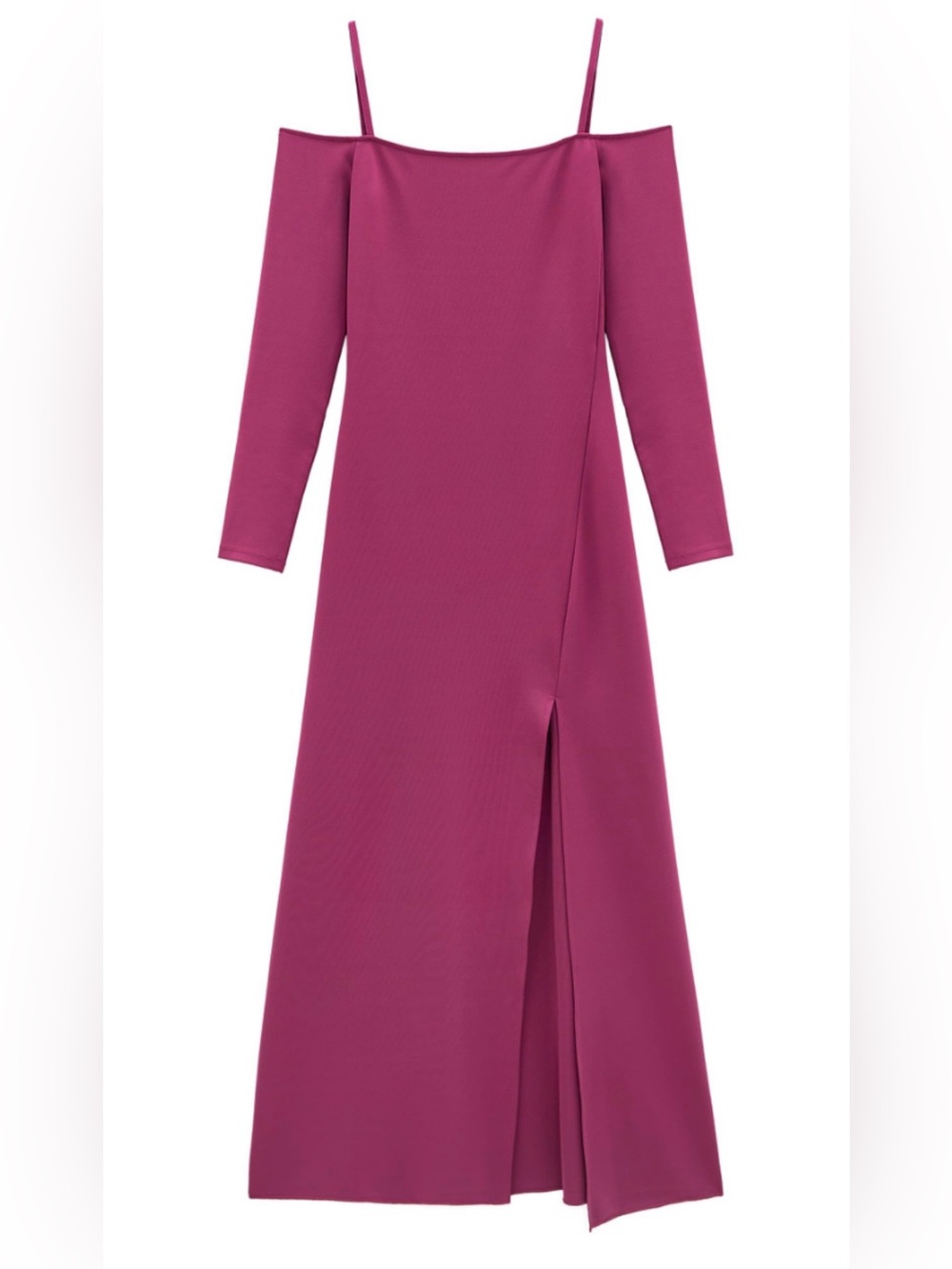 Zara cold-shoulder long-sleeve maxi dress in magenta